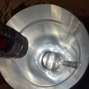 View inside a newly installed 5-inch stainless-steel utility flue liner